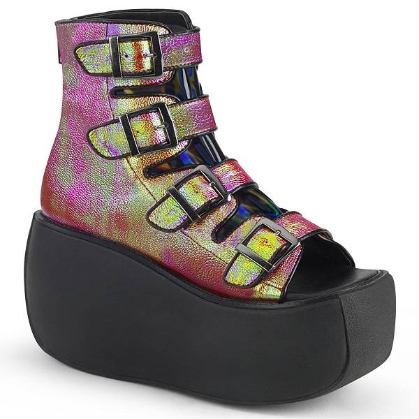 Demonia Women's Violet-150 Platform Sandals - Pink/Green Iridescent Vegan Leather/Hologram D9810-37US Clearance